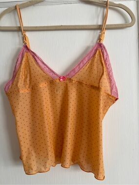 Morgan de Toi Orange Polka-Dot Camisole with Pink Lace Trim